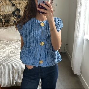 Zara Blue Knit Sweater Vest | S